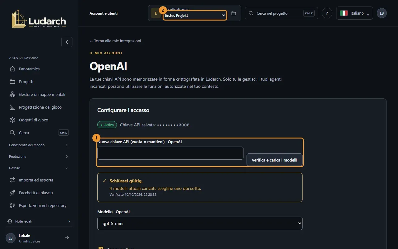 Collegare OpenAI: chiave, verifica, modello