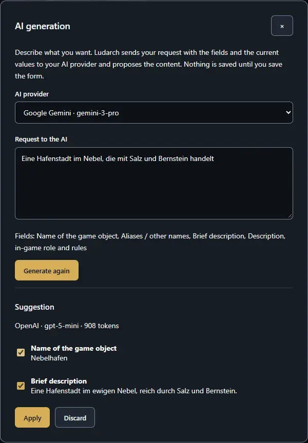 The AI generation dialog