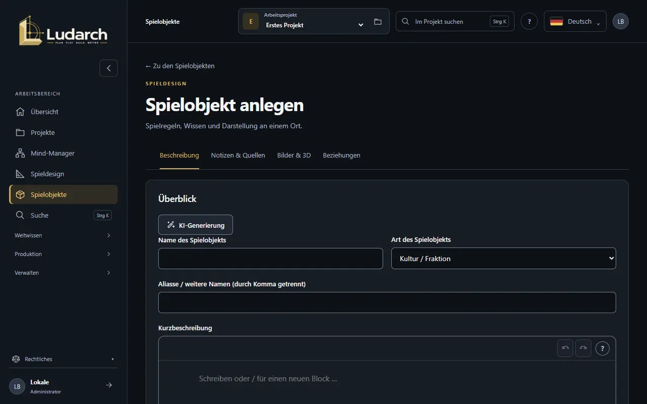 Ein Spielobjekt anlegen