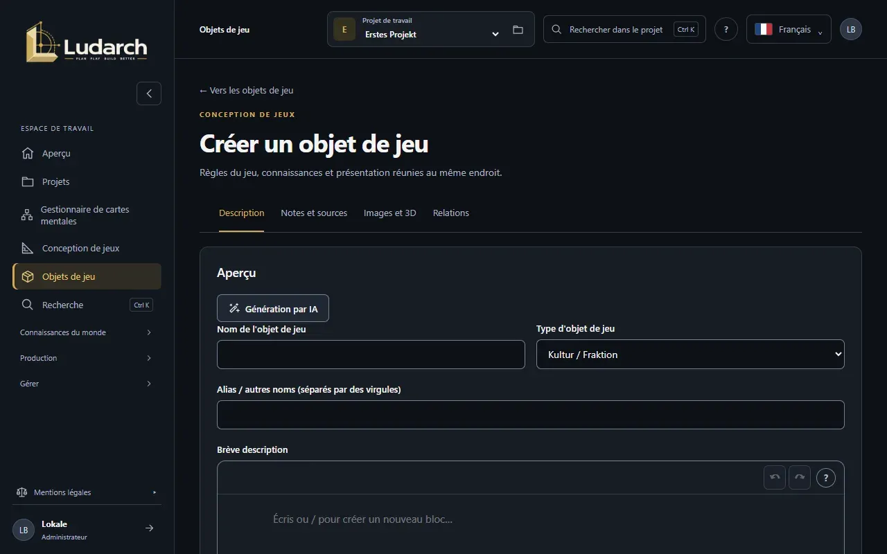 Créer un objet de jeu