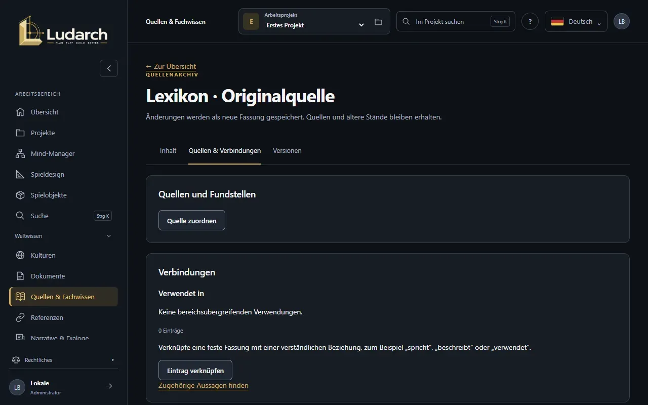 Quellen und Verbindungen eines Eintrags