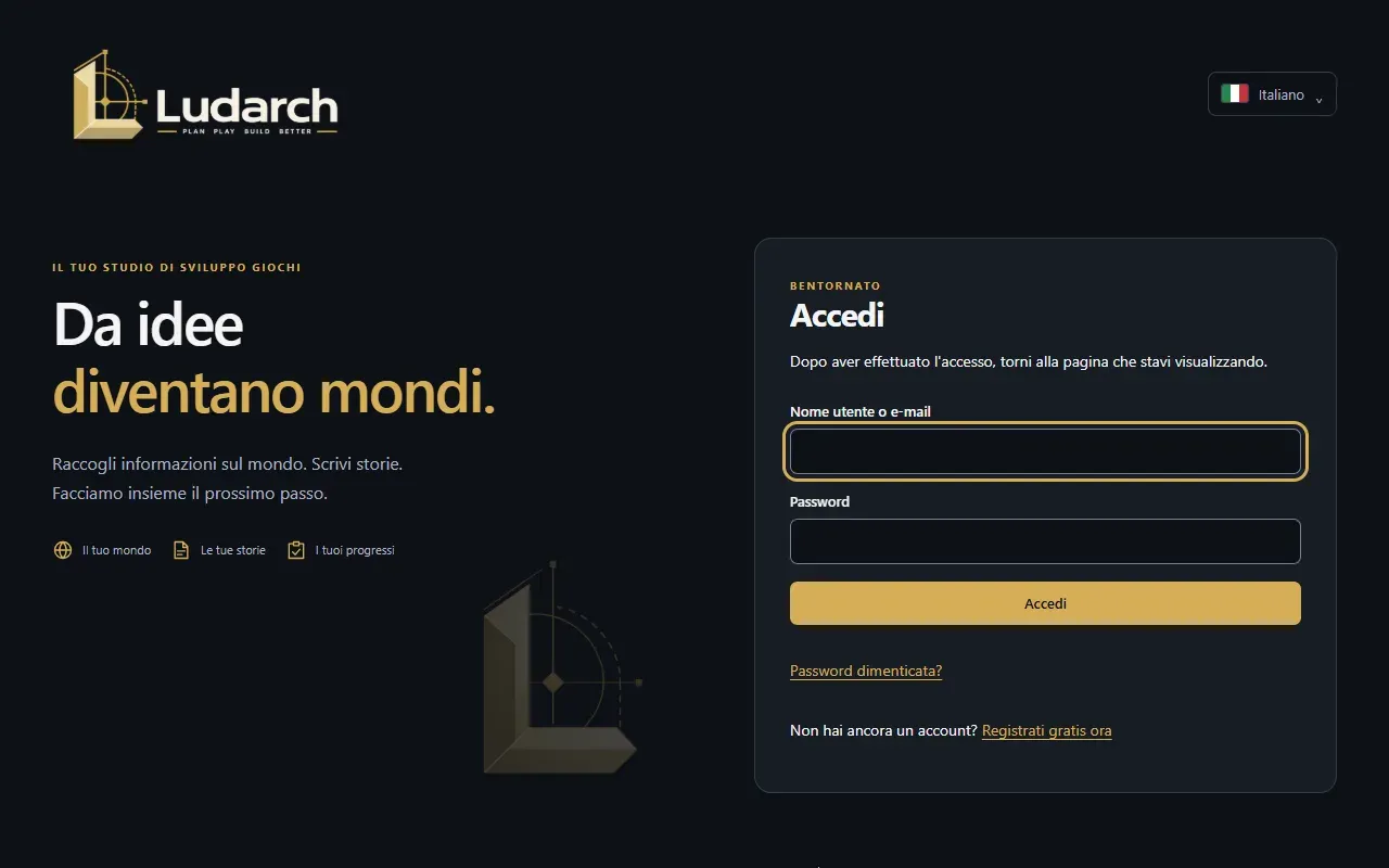 La pagina di accesso