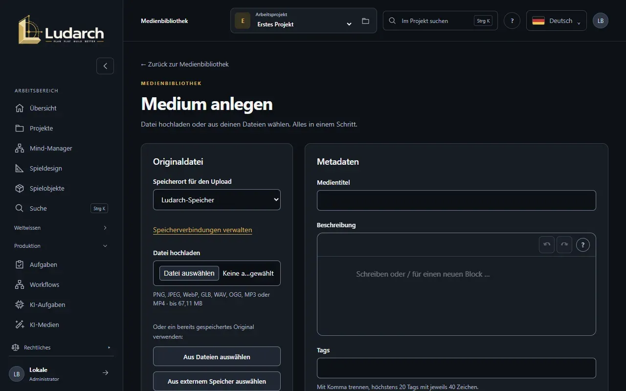 Medium anlegen