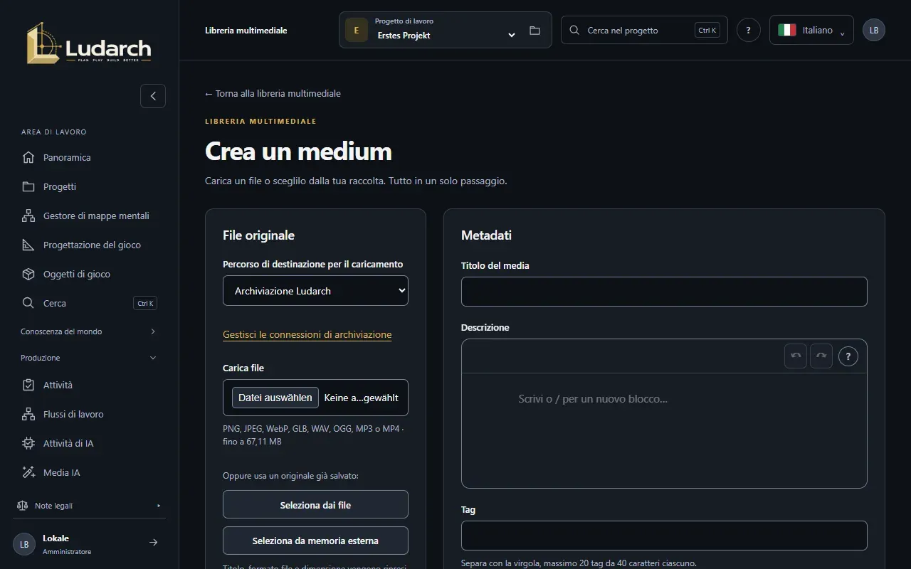 Creare un media