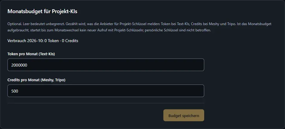 Monatsbudget für Projekt-KIs