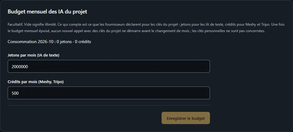 Budget mensuel des IA du projet