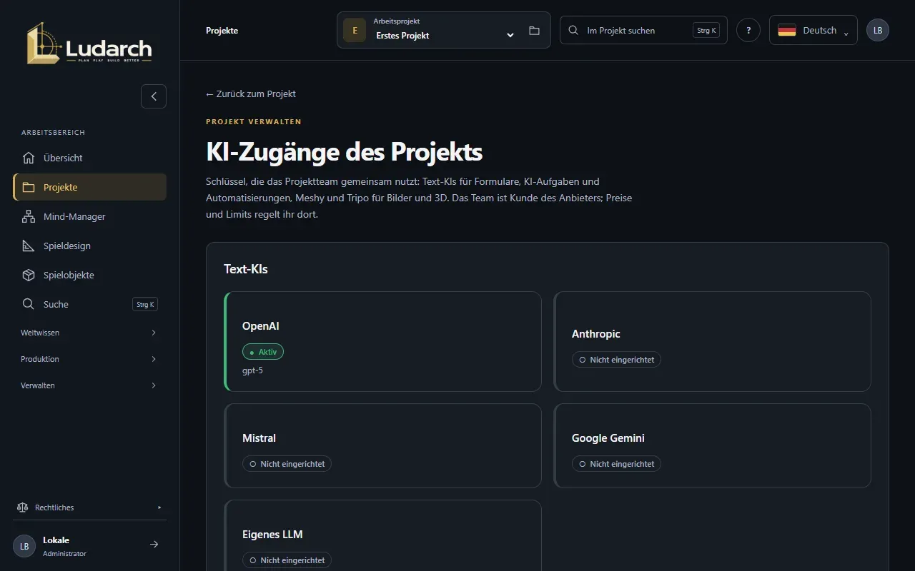 KI-Zugänge des Projekts mit Text-KIs, Bildern und 3D