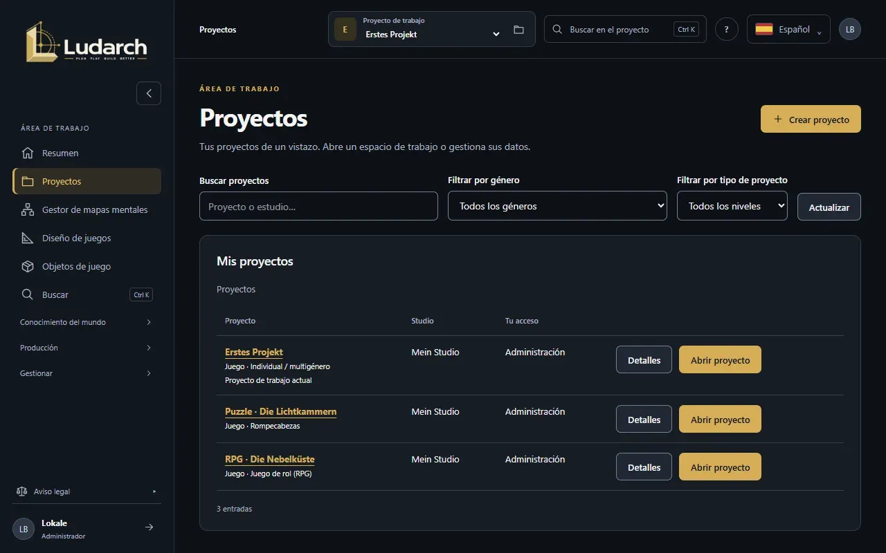 La lista de proyectos