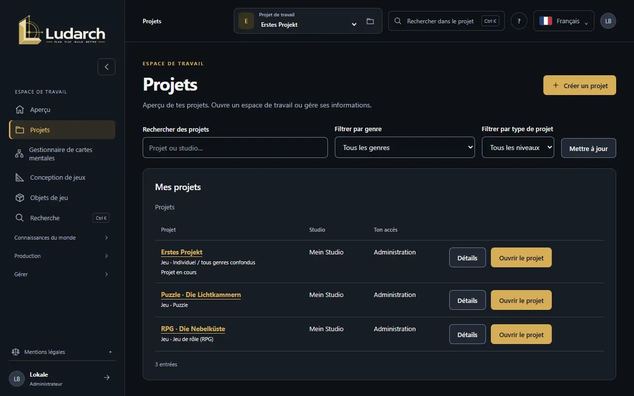 La liste des projets