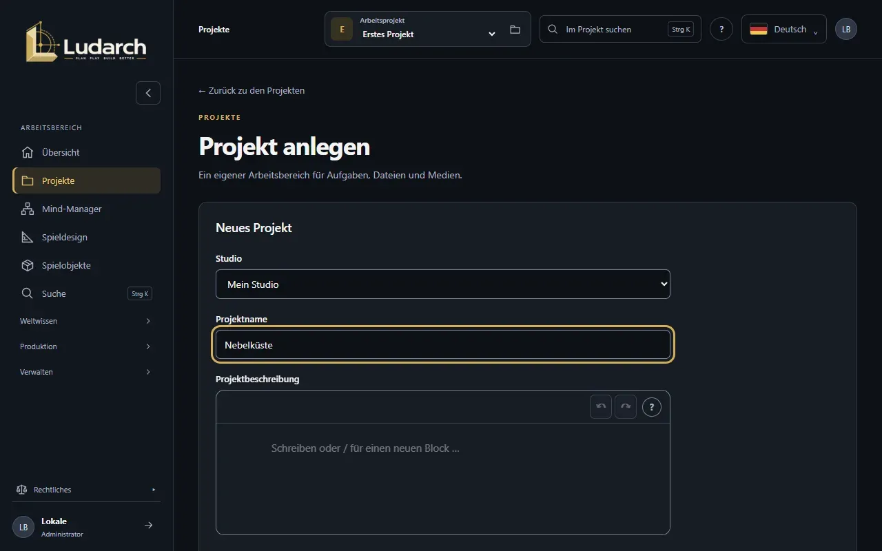 Projekt anlegen