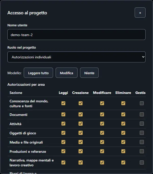 Autorizzazioni individuali per area