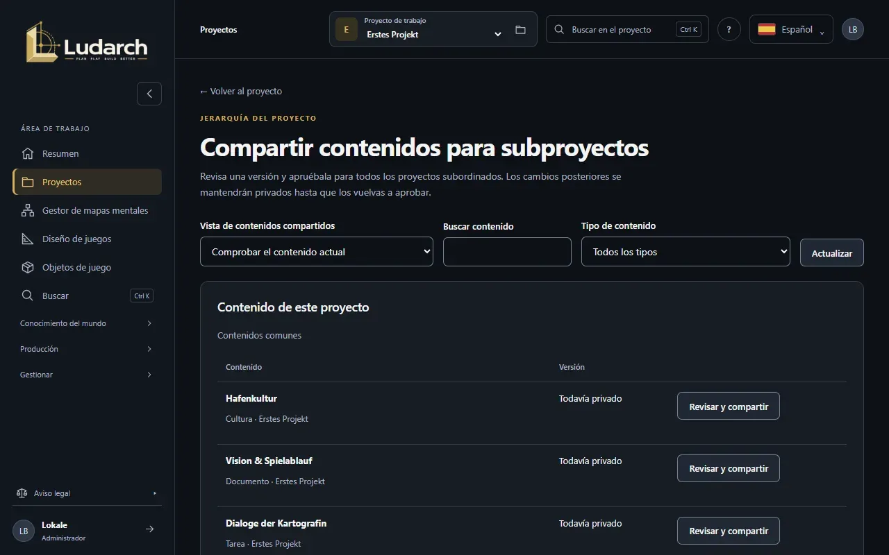 Compartir contenido con los subproyectos