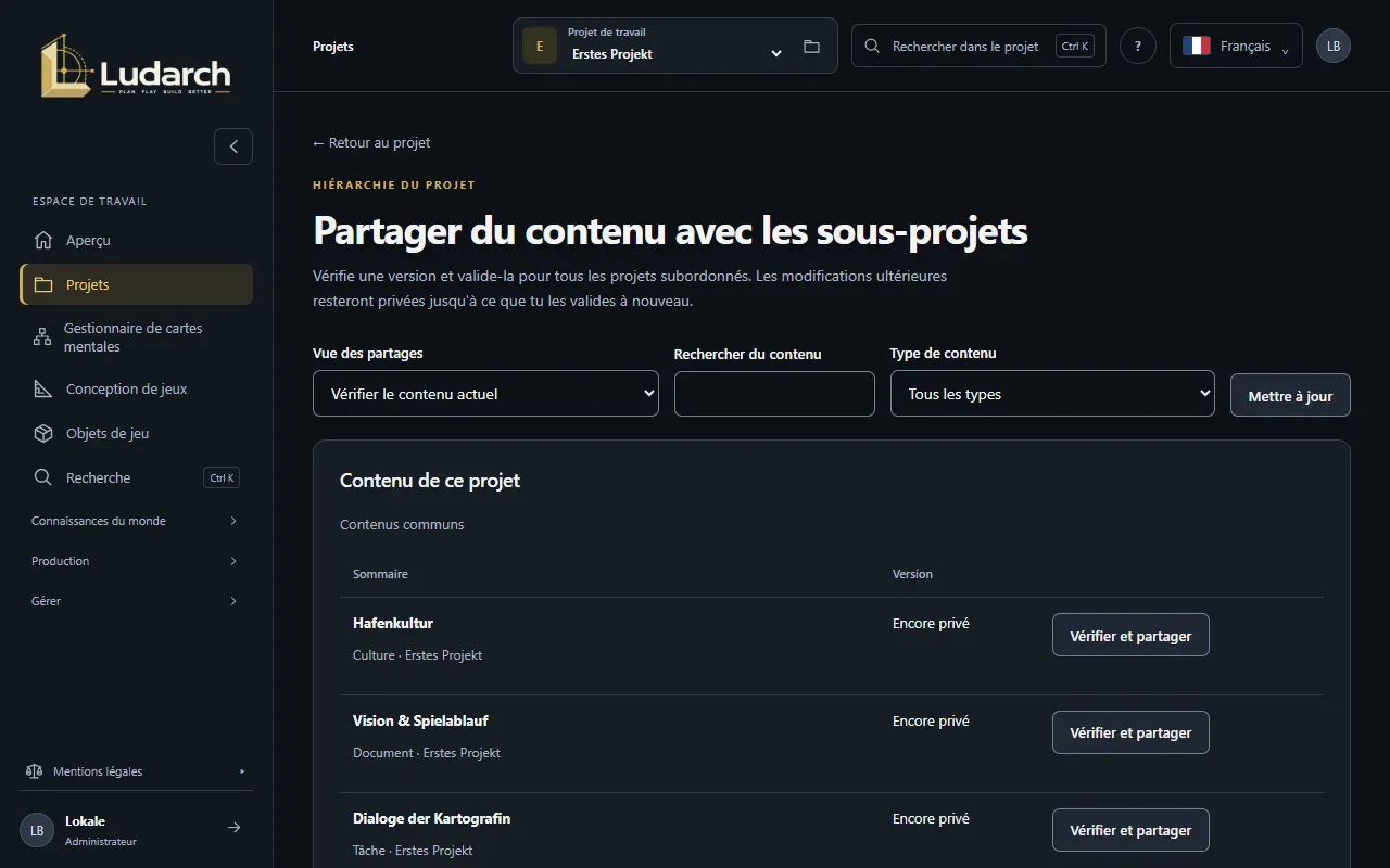Partager du contenu avec les sous-projets