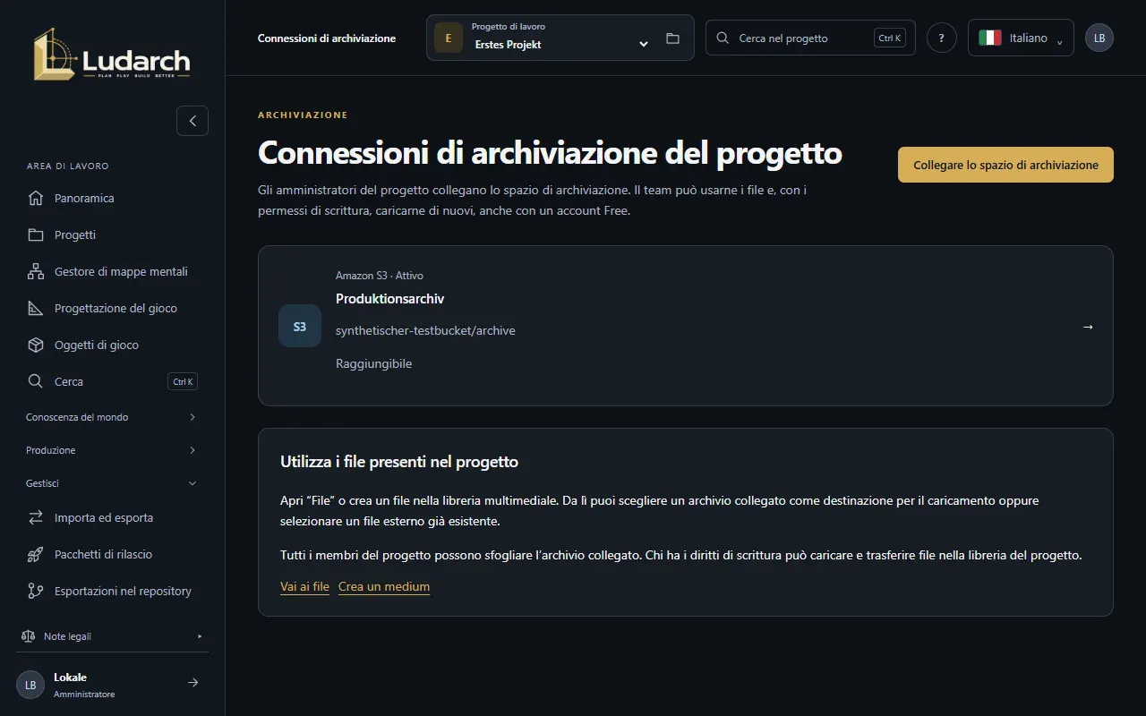 Connessioni di archiviazione del progetto