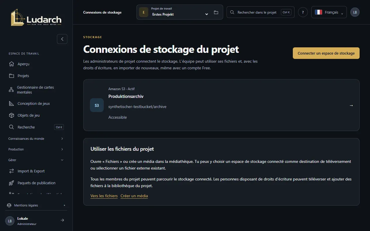 Connexions de stockage du projet