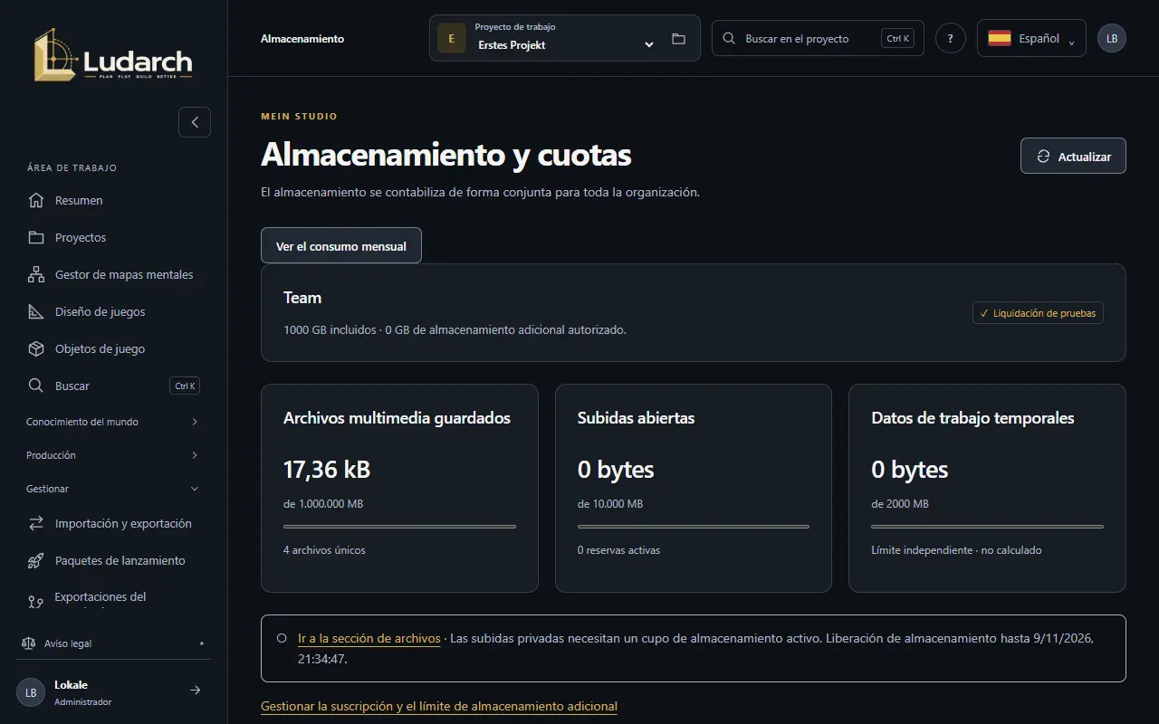 Almacenamiento y cuotas