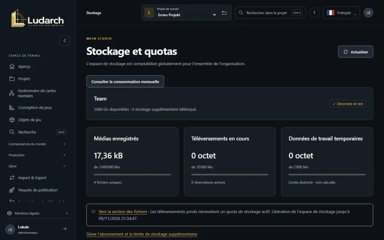 Stockage et quotas