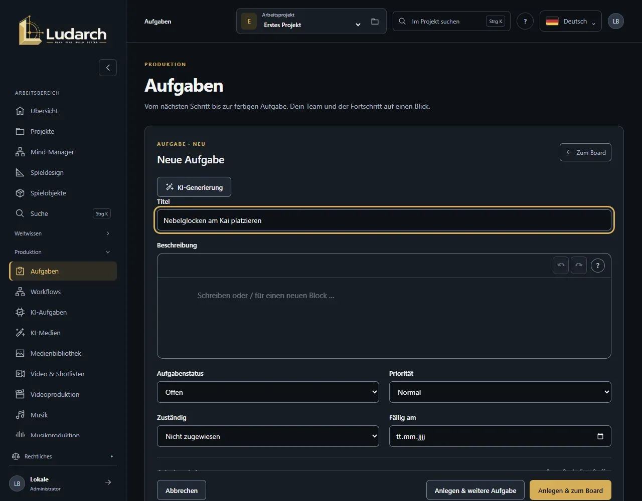 Neue Aufgabe mit Arbeitsschritten