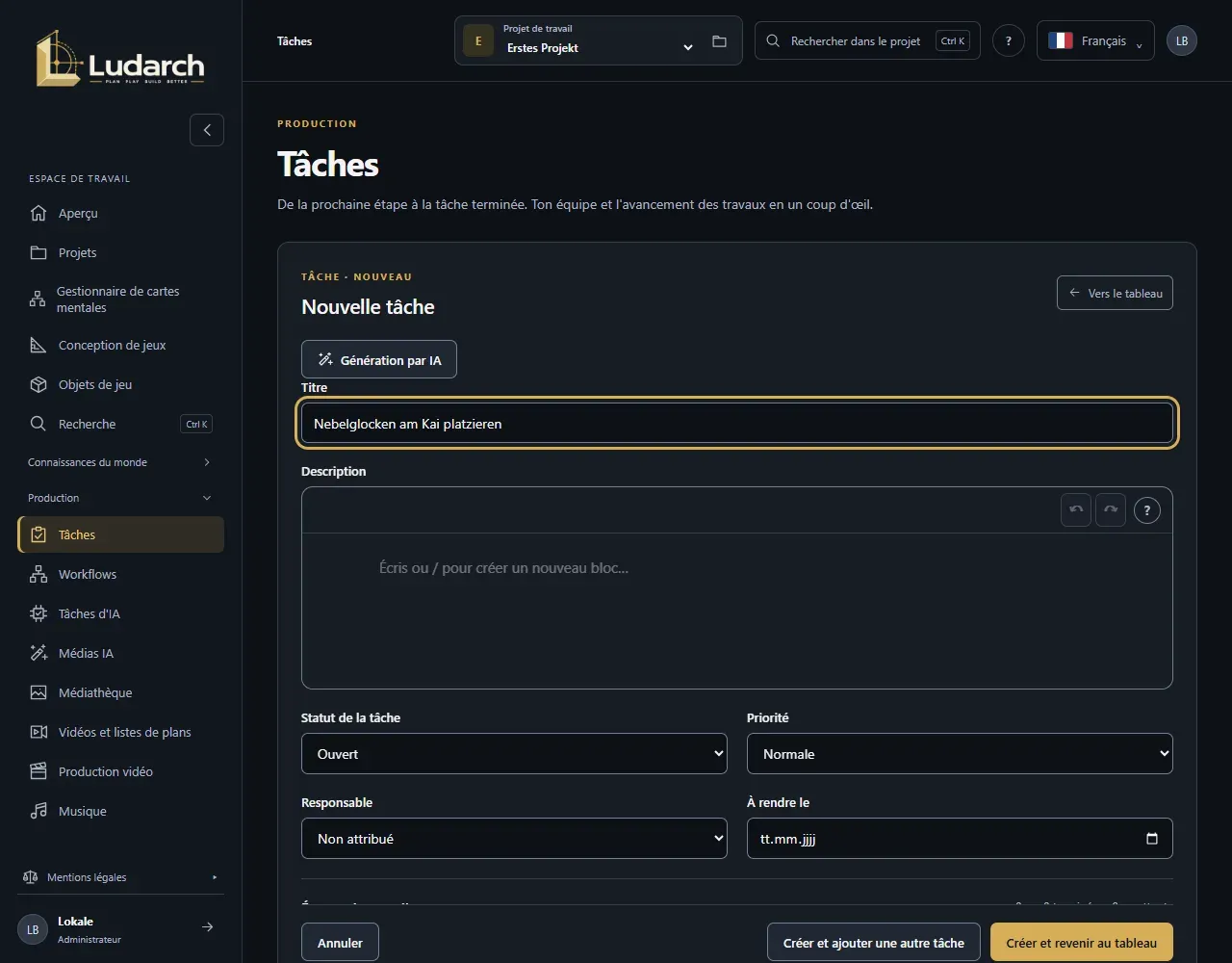Nouvelle tâche avec étapes de travail