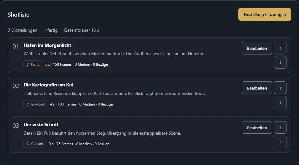 Videoprojekt mit Shotliste